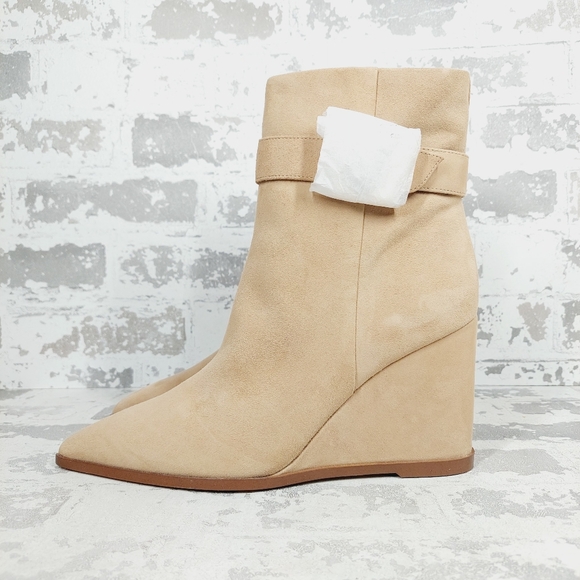 NEW Sam Edelman Weslie Beige Tan Leather Wedge Ankle Bootie V499 - Picture 1 of 11